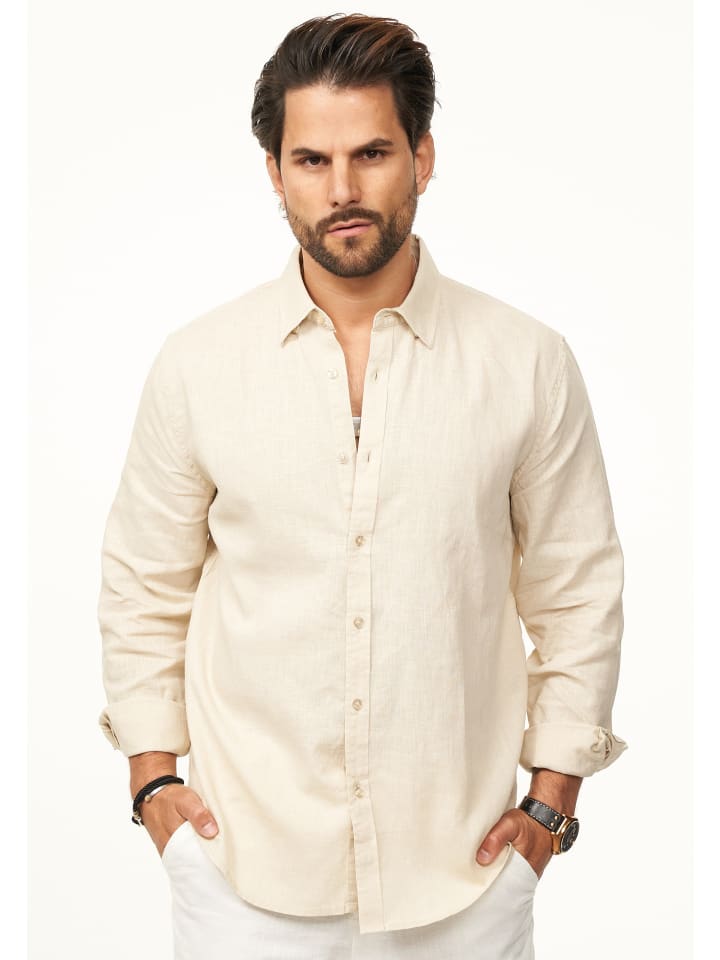 

Рубашка с длинными рукавами из 100% льна, прямого кроя, бежевого цвета. DAILY COTTON