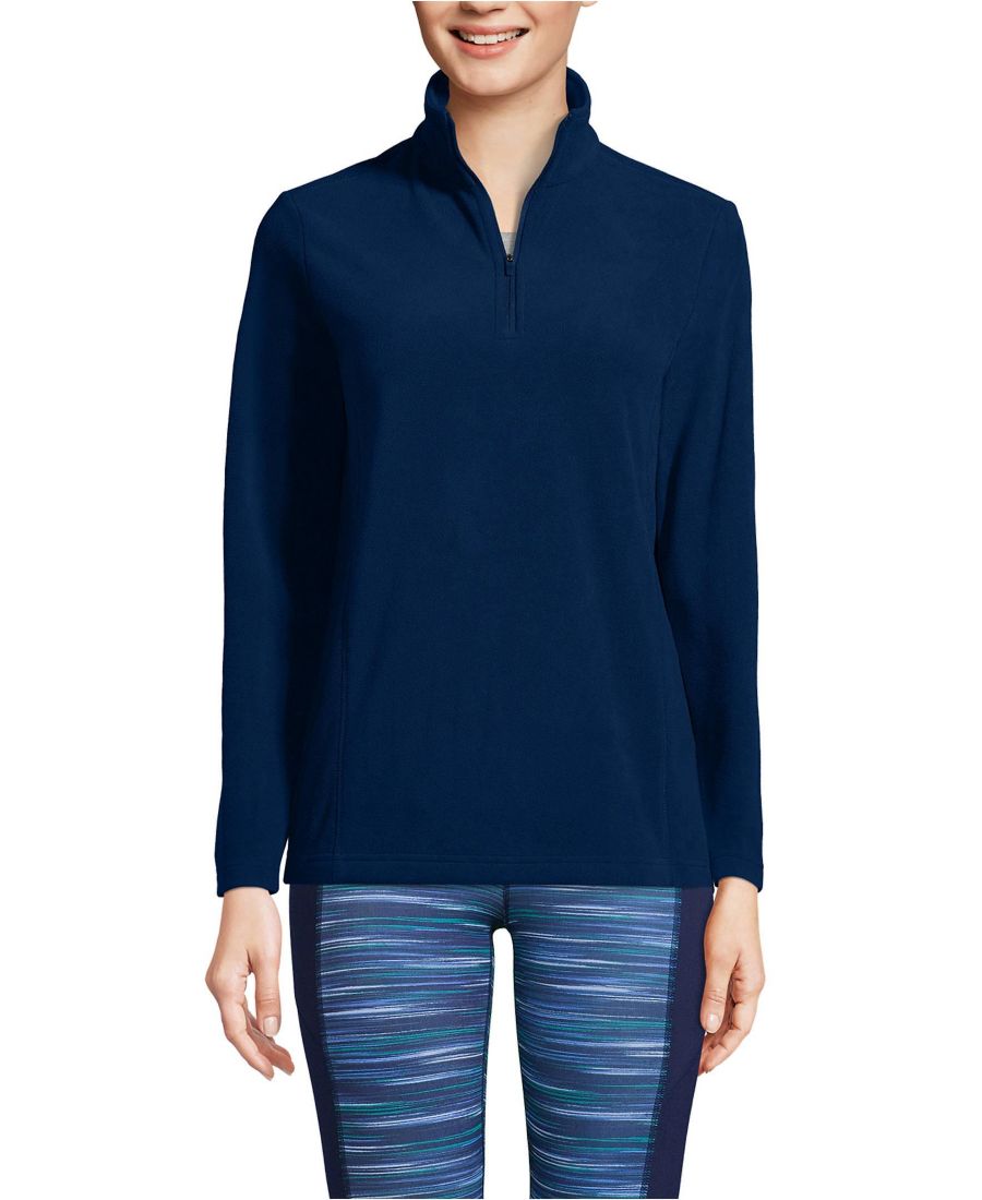 

Женская флисовая толстовка на молнии до середины груди, подходящая для любой погоды, высокая Lands' End, Deep sea navy