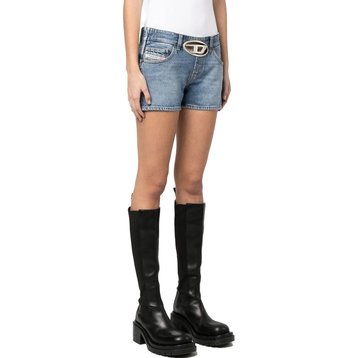 Джинсовые шорты с вырезами и пряжкой DIESEL синие — фото 4