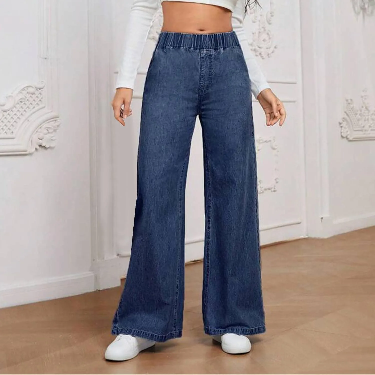 Джинсы для женщин Elastic High Waisted Loose Denim Pants — фото 2