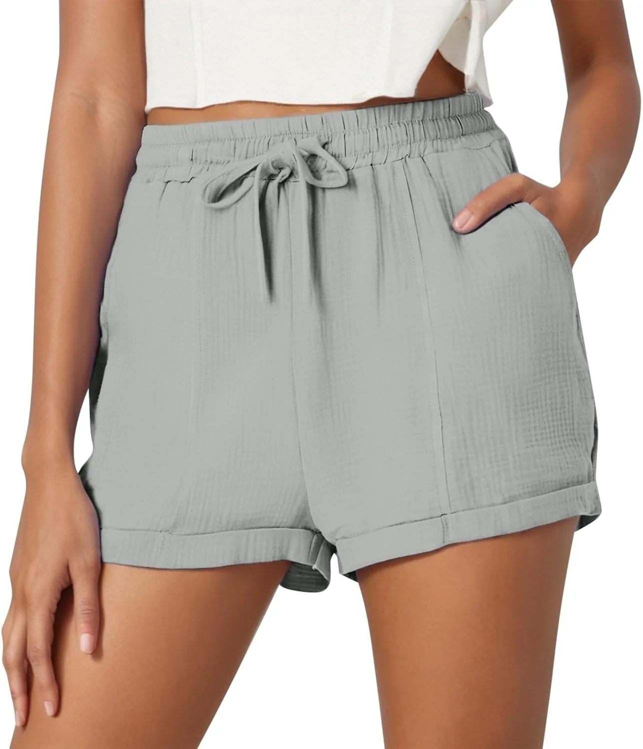 

Льняные шорты для женщин 2026 Summer Casual Athletic с кулиской High Waisted Wide Leg