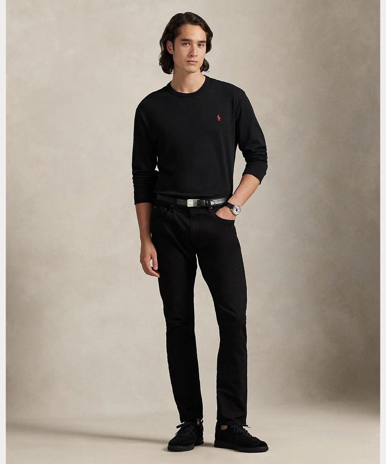 Мужская футболка с длинным рукавом Classic Fit POLO RALPH LAUREN чёрная — фото 3