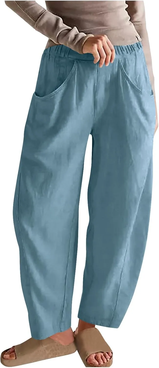 

Женские брюки прямого кроя Cotton Linen Casual с эластичным поясом и карманами