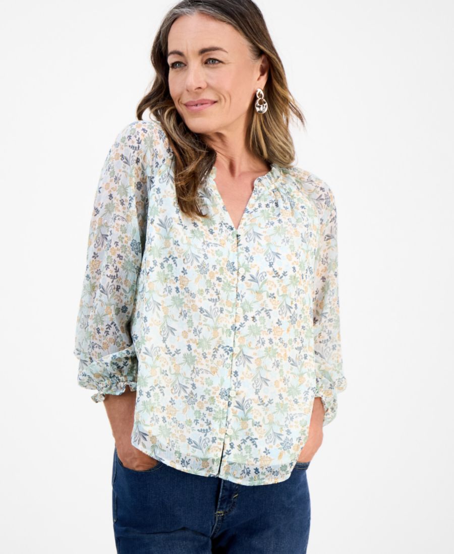 

Топ Petite Romance Ditsy Shine, эксклюзивно представлен в Macy's Style & Co, Ditsy Vanilla