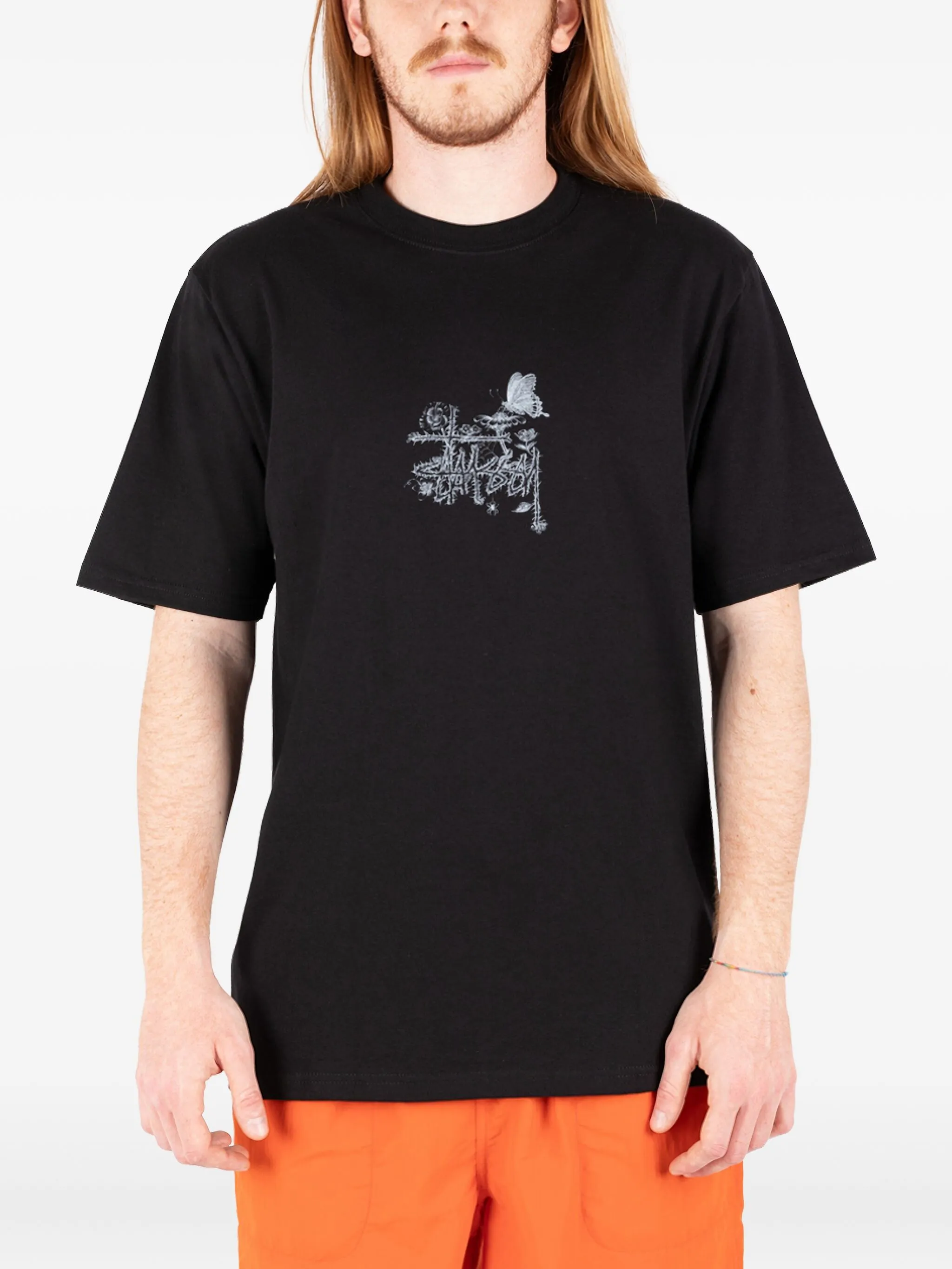 

Футболка с цветочным принтом Stüssy, черный