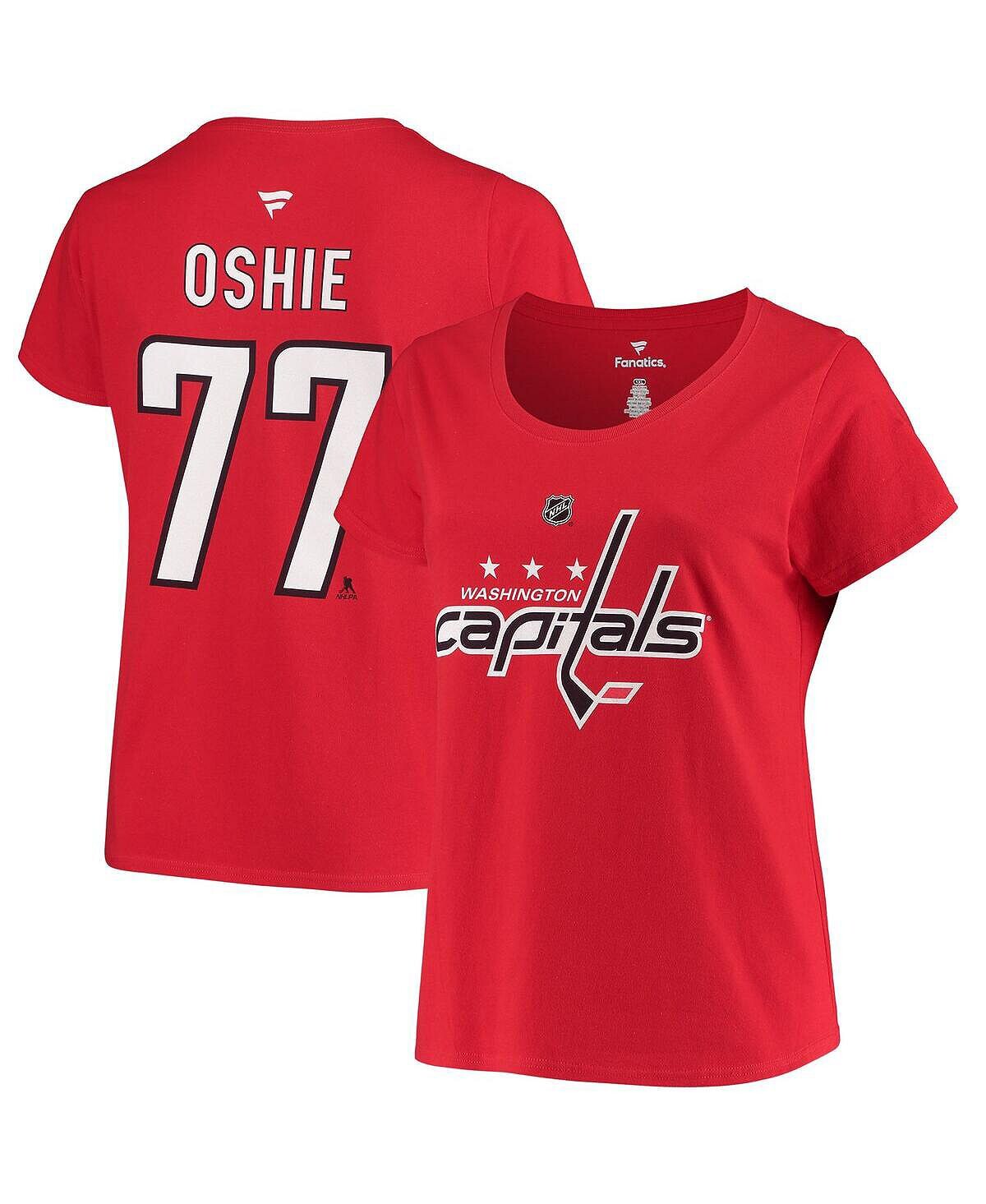 

Женская фирменная футболка TJ Oshie Red Washington Capitals размера плюс с круглым вырезом с именем и номером Fanatics, красный