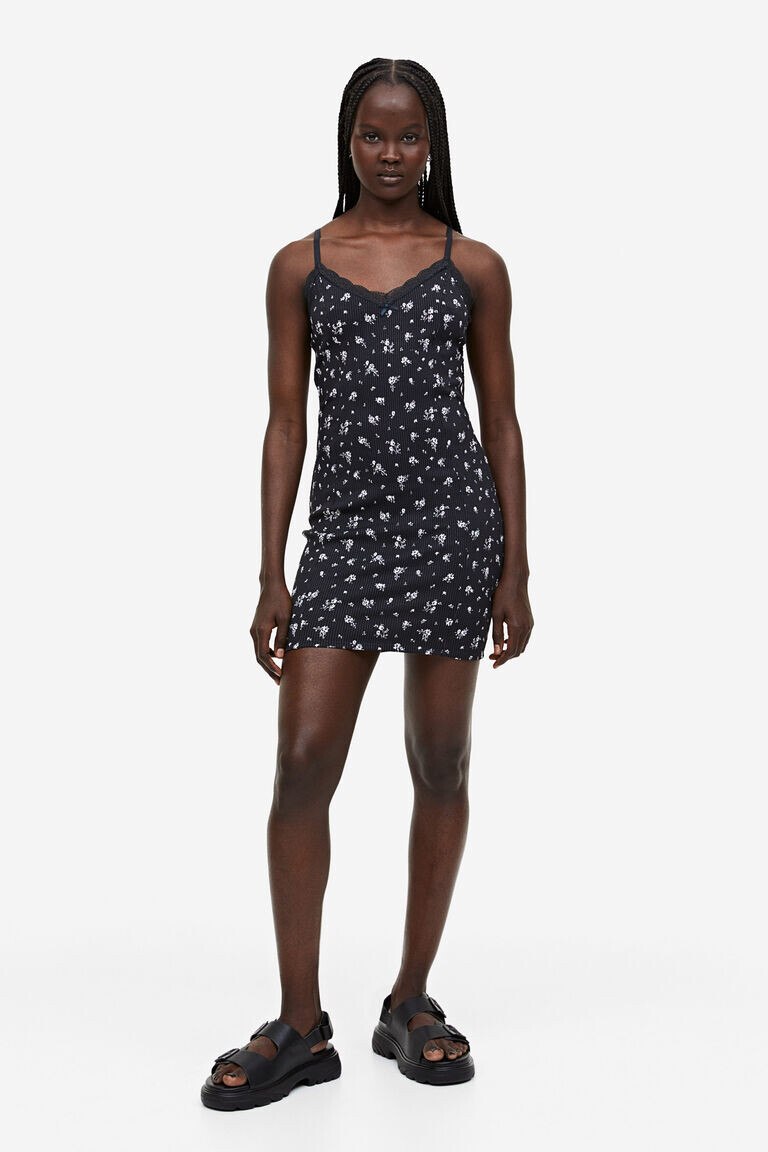

Облегающее платье с кружевной отделкой H&M, черный