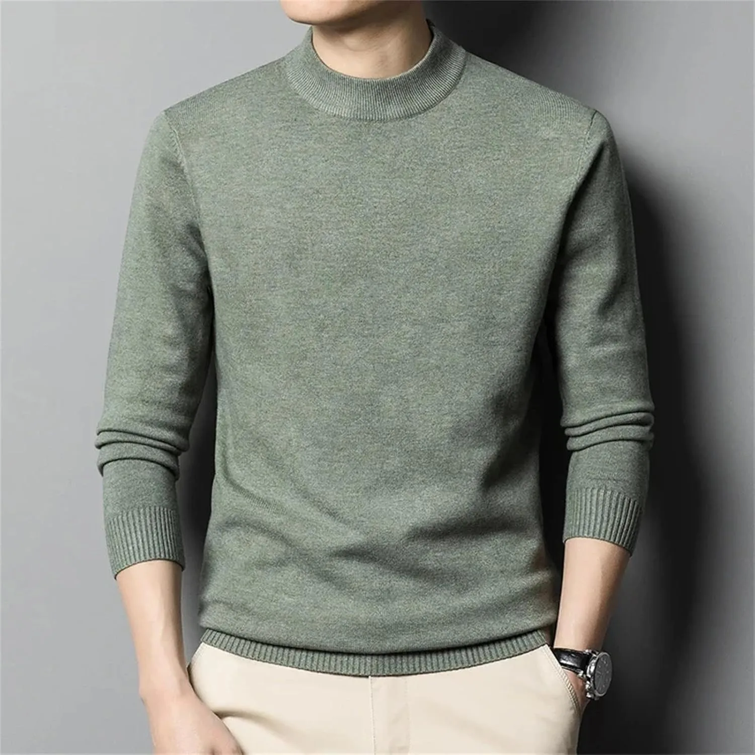 Мужской свитер с полуводолазкой, Slim Fit, длинный рукав — фото 4