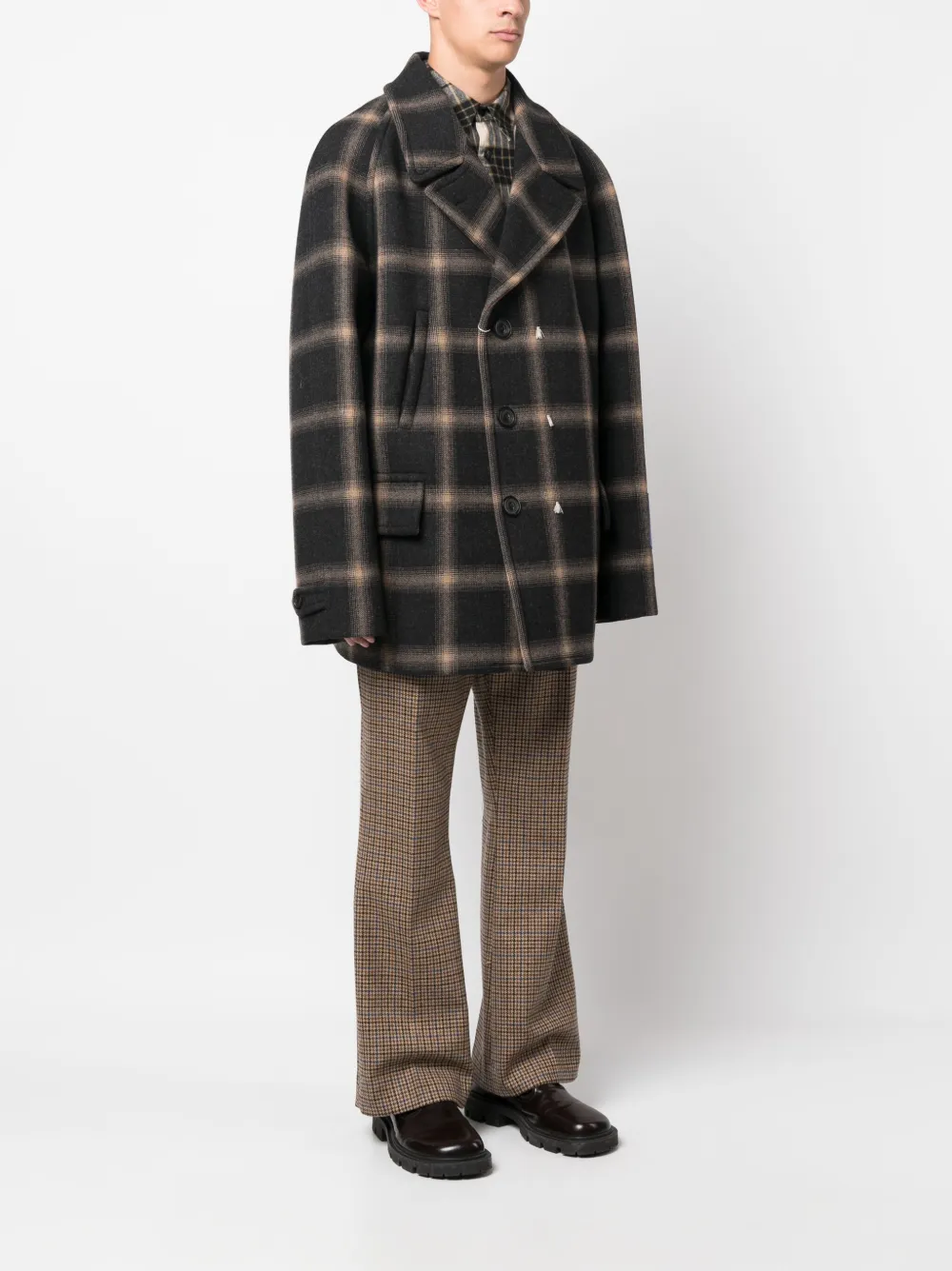 Шерстяной бушлат в клетку из коллаборации с Pendleton MAISON MARGIELA, черный — фото 3