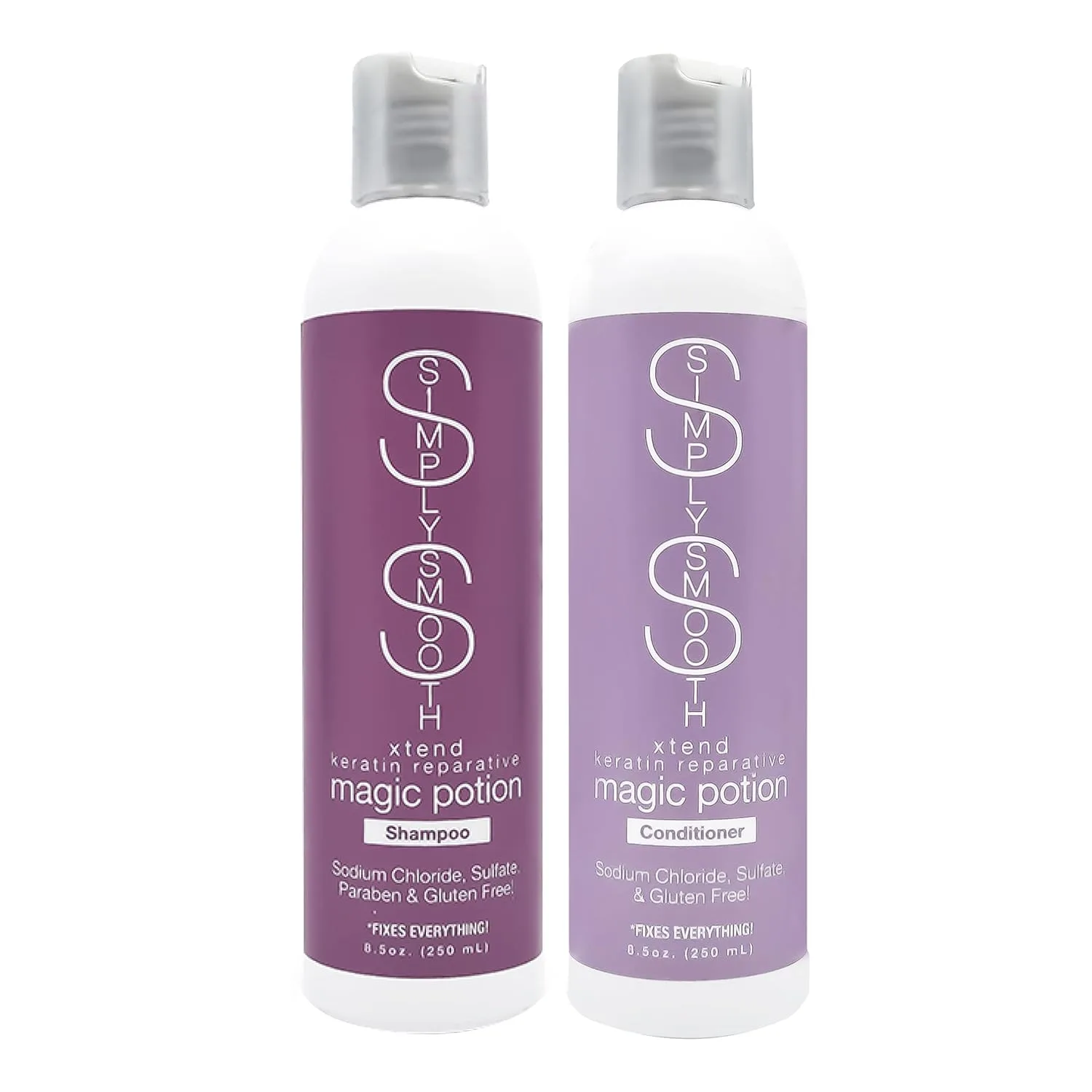 Шампунь и кондиционер Simply Smooth Keratin Reparative Magic Potion - ежедневный уход за волосами с коллагеном для всех типов волос, предотвращающий ломкость, 240 мл.