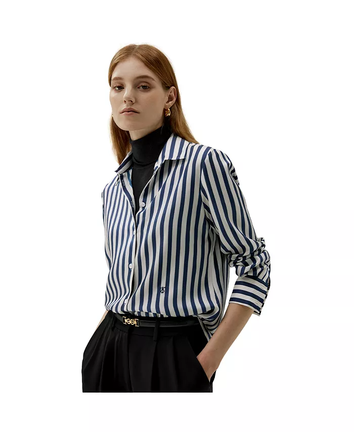 

Женская шелковая рубашка The Amalfi Stripe LILYSILK, белый