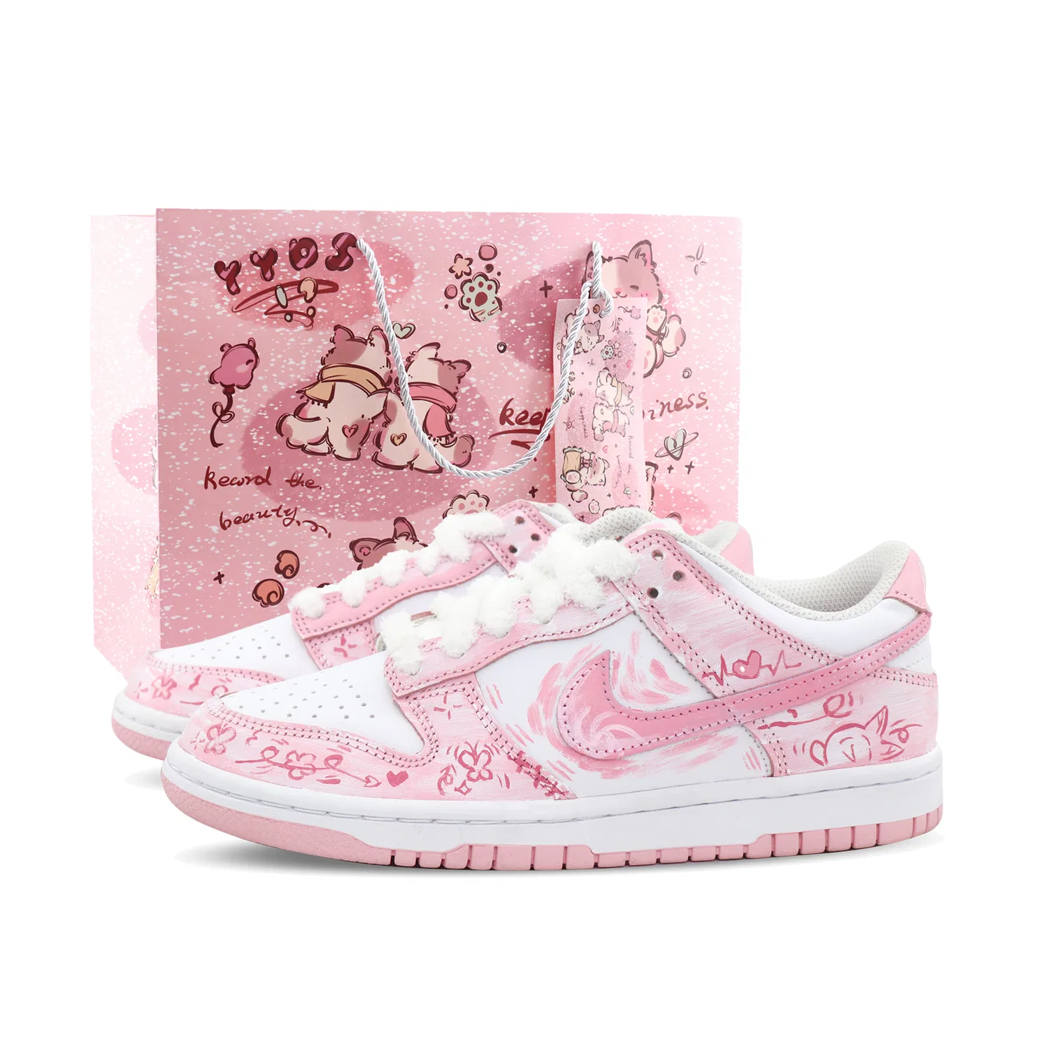 Кроссовки для скейтбординга Dunk Velvet Trail, Shopping Bag Cushioning Abrasion Resistant Low top, Pink Nike
