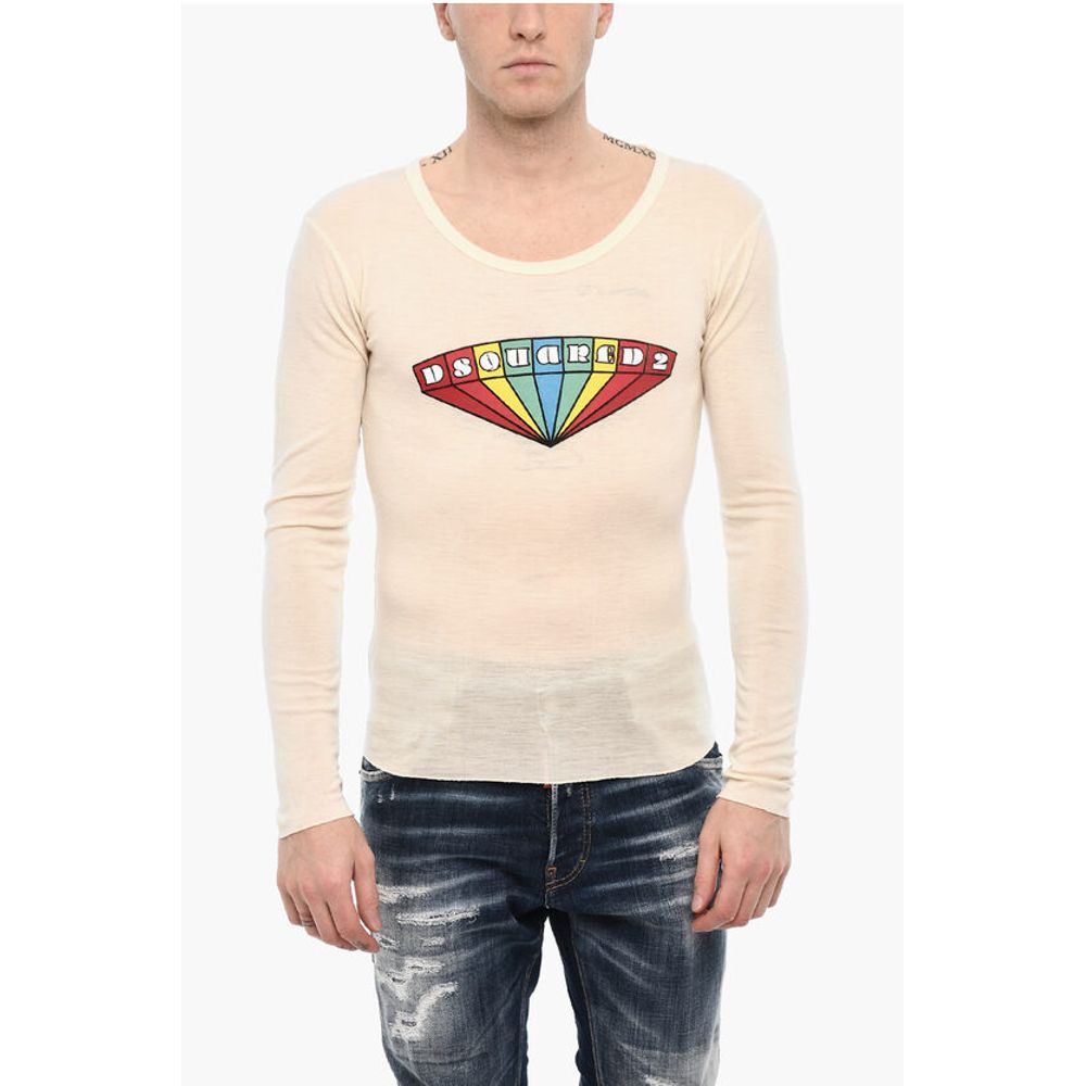 

Футболка облегающего кроя с круглым вырезом и принтом спереди Dsquared2, Beige