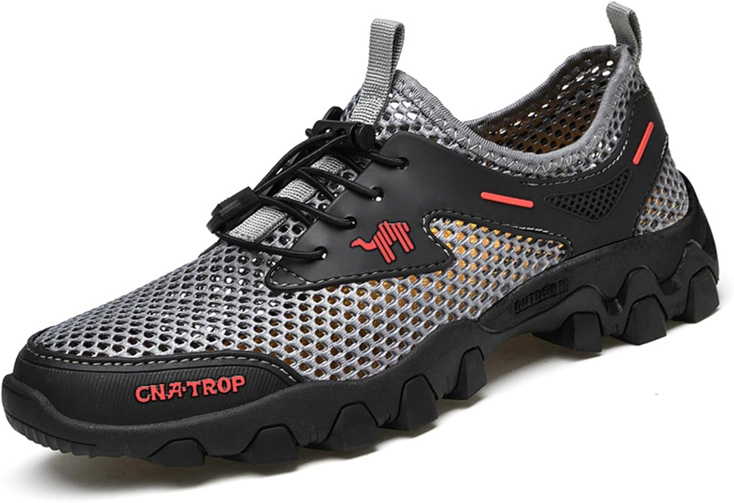 

Мужские сетчатые кроссовки с регулируемой шнуровкой, плоской подошвой, для улицы, дышащие, противоскользящие, для походов и рыбалки, удобные для ходьбы, летние пляжные сандалии-слипоны, лоферы Crepuscute, серый