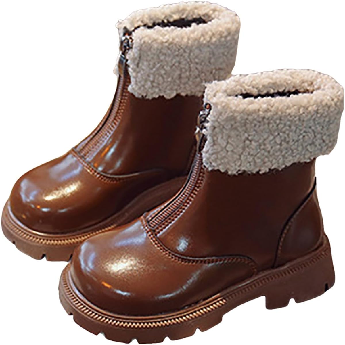 

Ботильоны IWIHMIV с молнией, утепленные хлопковые ботинки для улицы, кожаные комфортные нескользящие зимние ботинки, Brown