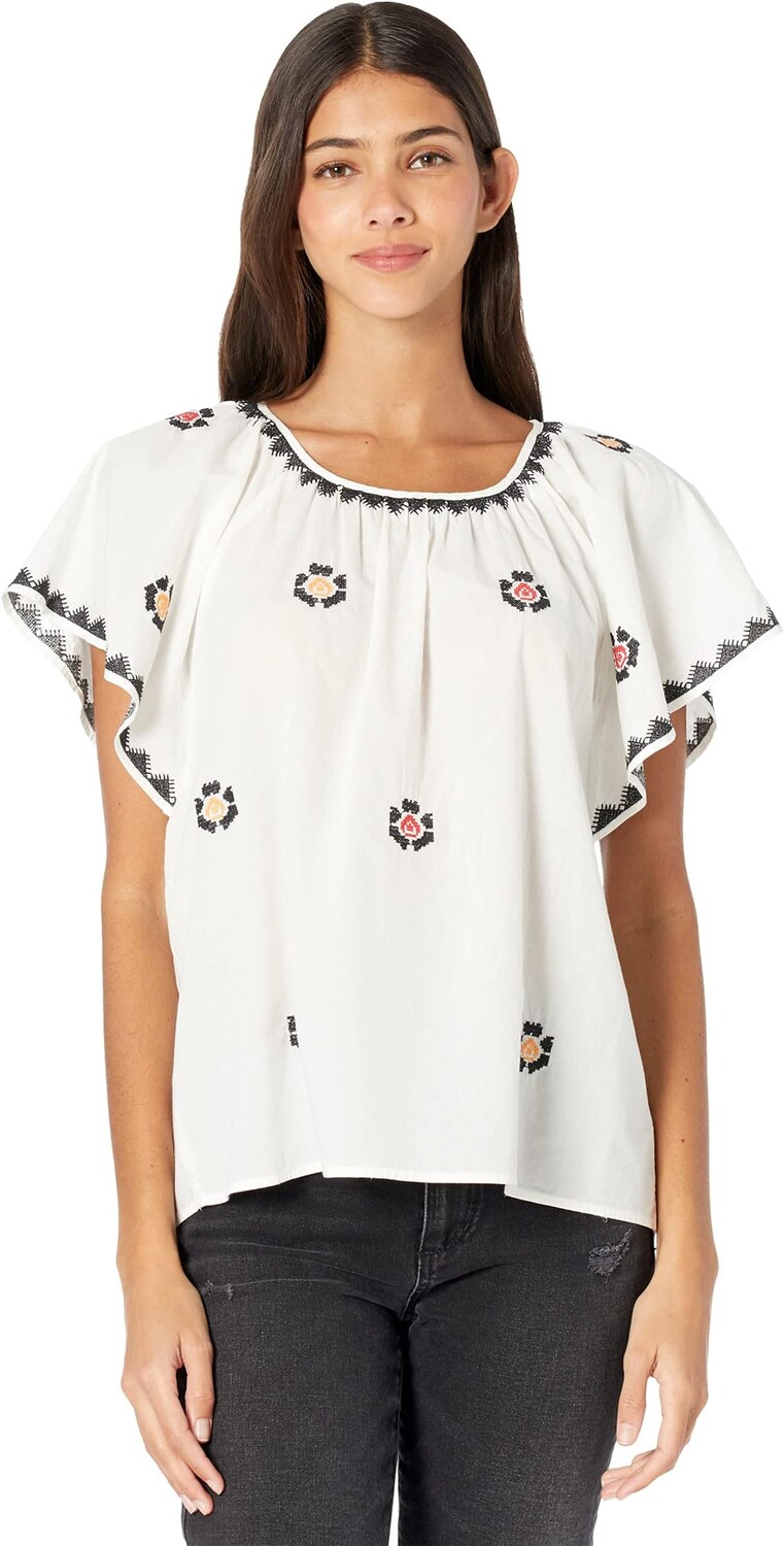 

Топ Madewell Embroidered Flutter-Sleeve Top, цвет Lighthouse