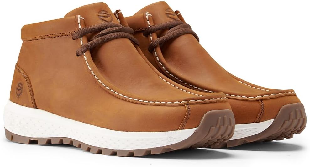 Мужские ботинки SUREWAY Chukka, легкие и прочные кожаные ботинки с носком-мокасином, модные для походов, вождения, Челси-ботинки для комфорта в любую погоду (офис, повседневная носка, нарядные), Toast Tan — фото 3