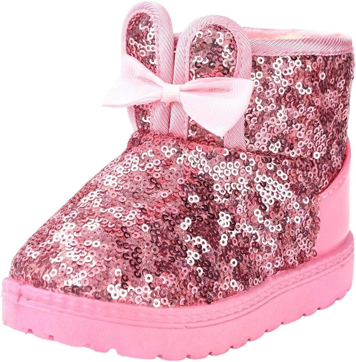 

Сапожки для девочек Детские блестящие зимние сапоги с пайетками, теплые ботильоны на зиму с противоскользящей подошвой, с искусственным мехом, теплые обувь для малышей JEUROT, Pink