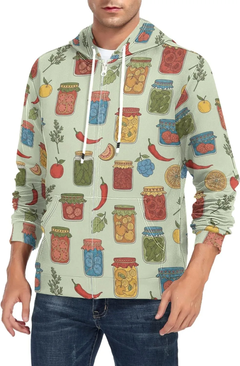 

Мужская толстовка с полной молнией Jars Fruits Vegetables Herbs, с длинным рукавом и карманом CUPADA