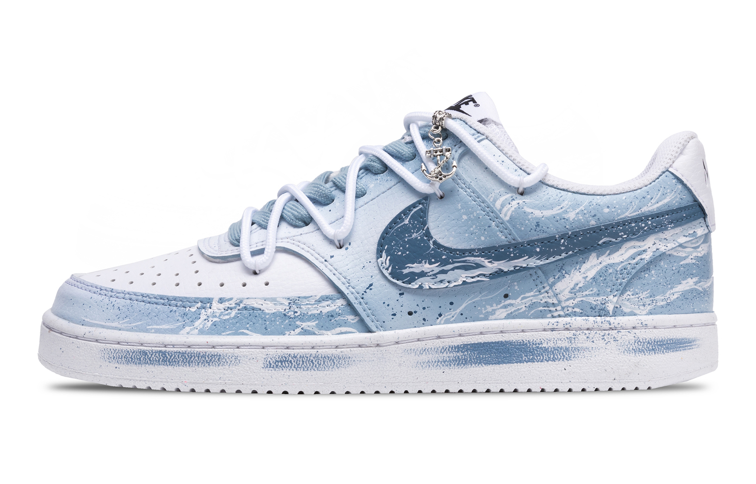 

Nike Кроссовки Court Vision 1 Wave Whisper нескользящие износостойкие мужские низкие сине-белые, цвет Blue White