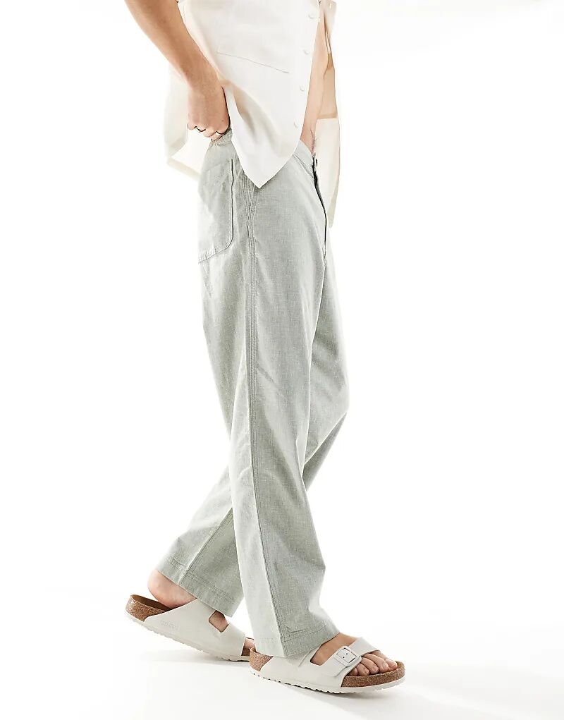 

Льняные брюки Hollister Baggy Flex с талией, текстурированный цвет хаки