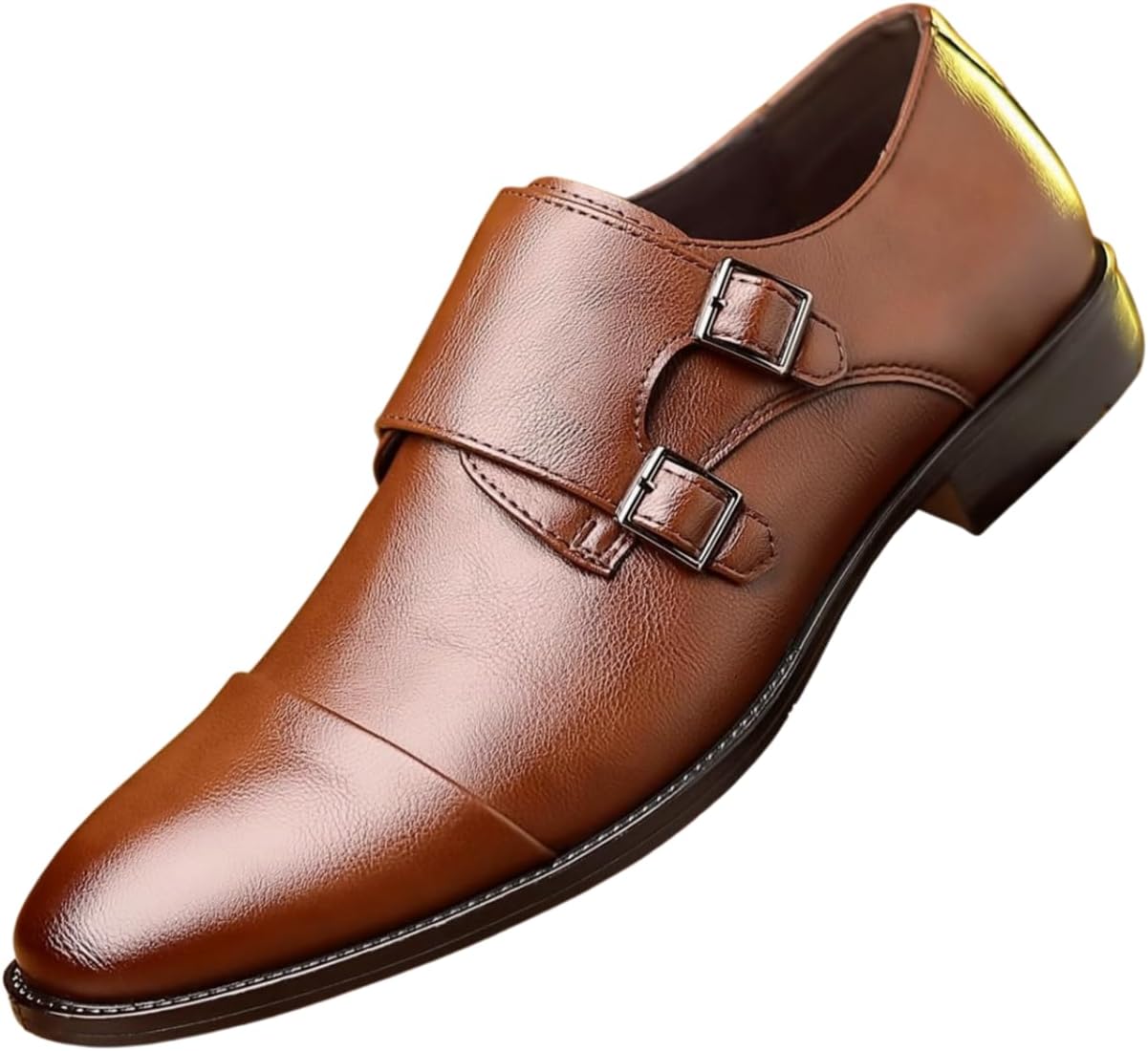 

Мужские кожаные туфли Santimon с двойной пряжкой Monk Strap, стильные классические деловые и туфли оксфорды, коричневый