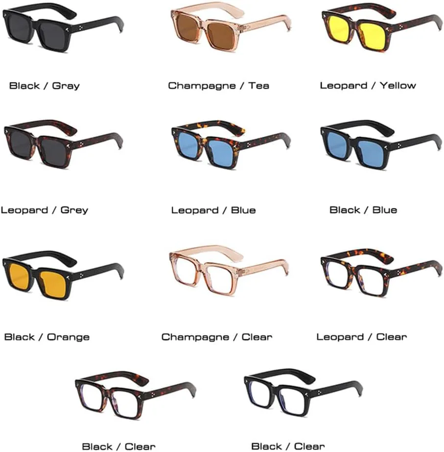 

Винтажные мужские солнцезащитные очки, модные желто-синие оттенки, защита от ультрафиолета UV400, женские трендовые очки с заклепками, панк-стиль HVTVTLA, Black Clear