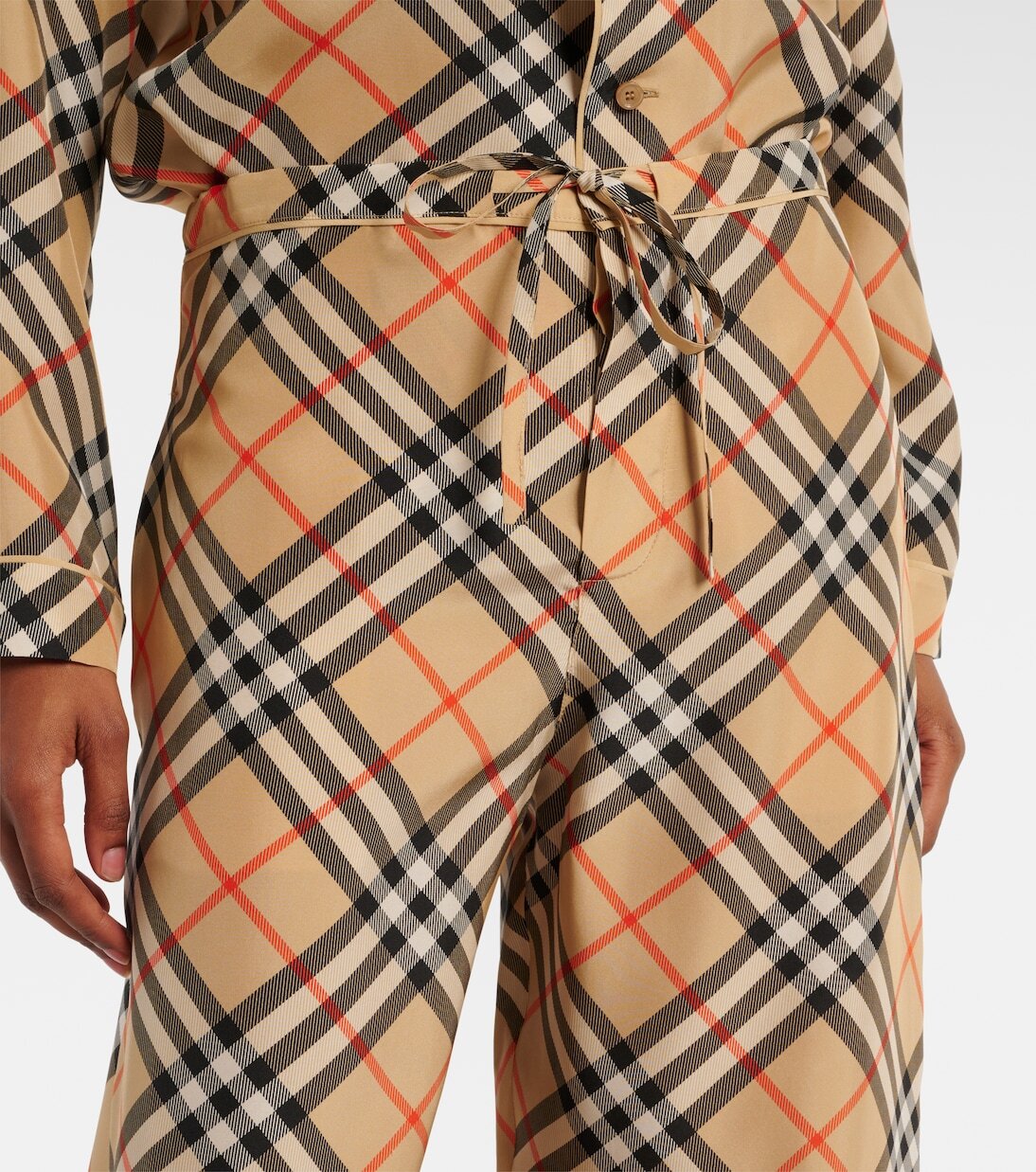Широкие шелковые брюки Burberry Check, Sand Ip Check — фото 4