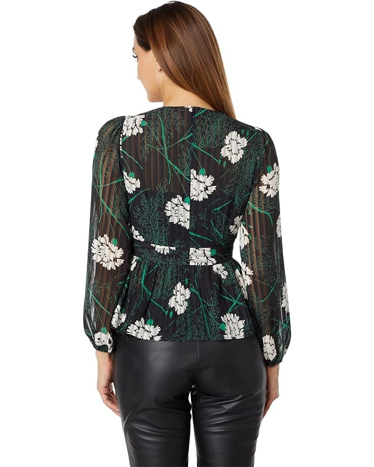 

Топ BCBGMAXAZRIA Long Sleeve Floral Top, цвет Black Combo