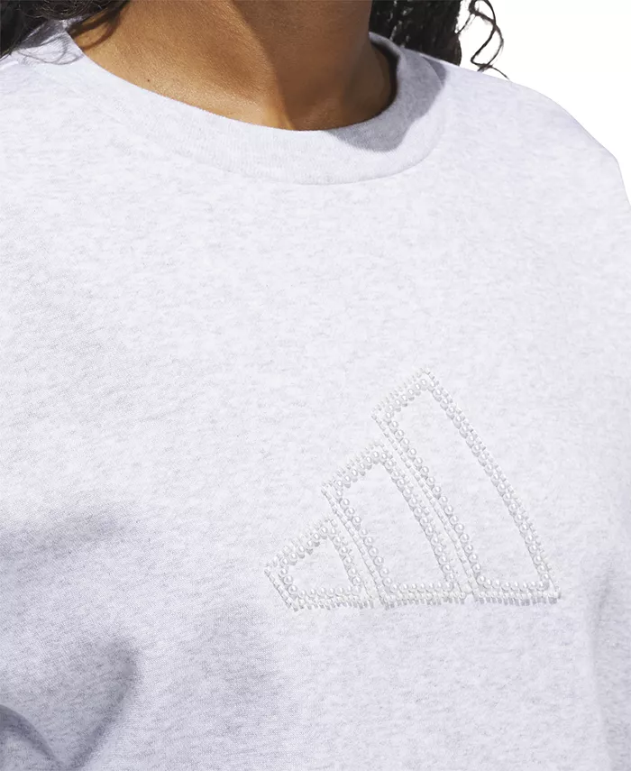 Женская толстовка с круглым вырезом и логотипом из искусственного жемчуга adidas, серый — фото 4
