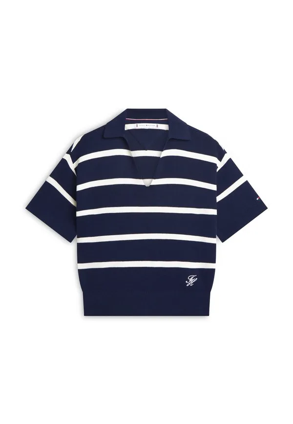 Премиальный вязаный поло свободного кроя, рубашка поло Tommy Hilfiger, Dark Night/Ivory Petal — фото 4
