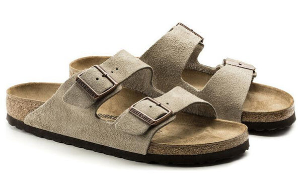 Тапочки arizona suede leather narrow fit sandals 'taupe' Birkenstock, бежевый — фото 3