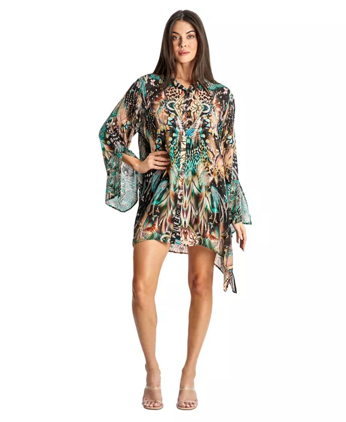 

Женская короткая застегивающаяся рубашка La Moda Clothing, мультиколор
