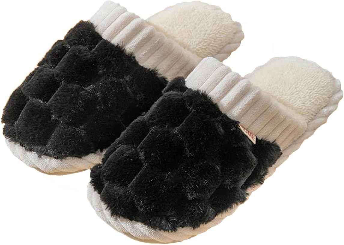 

Тапочки Coleyn для женщин и мужчин с клетчатым рисунком, искусственный мех, шестиугольный узор, мягкие тапочки, теплые домашние тапочки на зиму, унисекс, для пар, черный