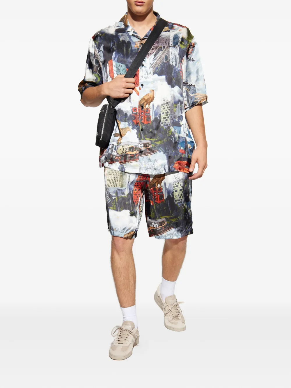 Рубашка с короткими рукавами и коллажным принтом OFF-WHITE, синий — фото 2