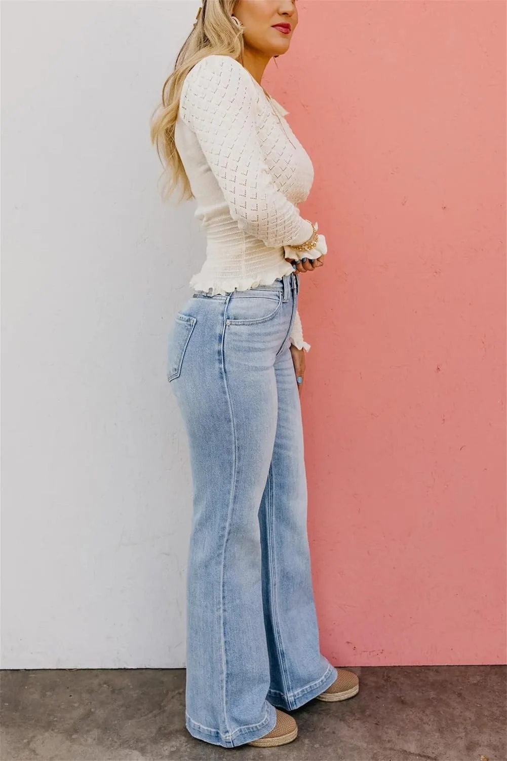 Женские джинсы Casual High Waisted, Plus Size, Vintage Wash, Stretchy, Straight Leg — фото 4