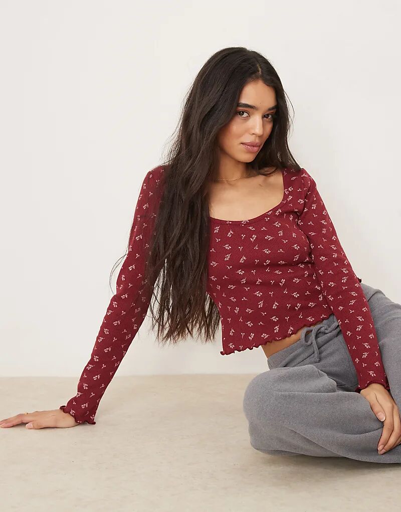 

Топ с круглым вырезом и вафельным узором в бордовом цвете ASOS DESIGN
