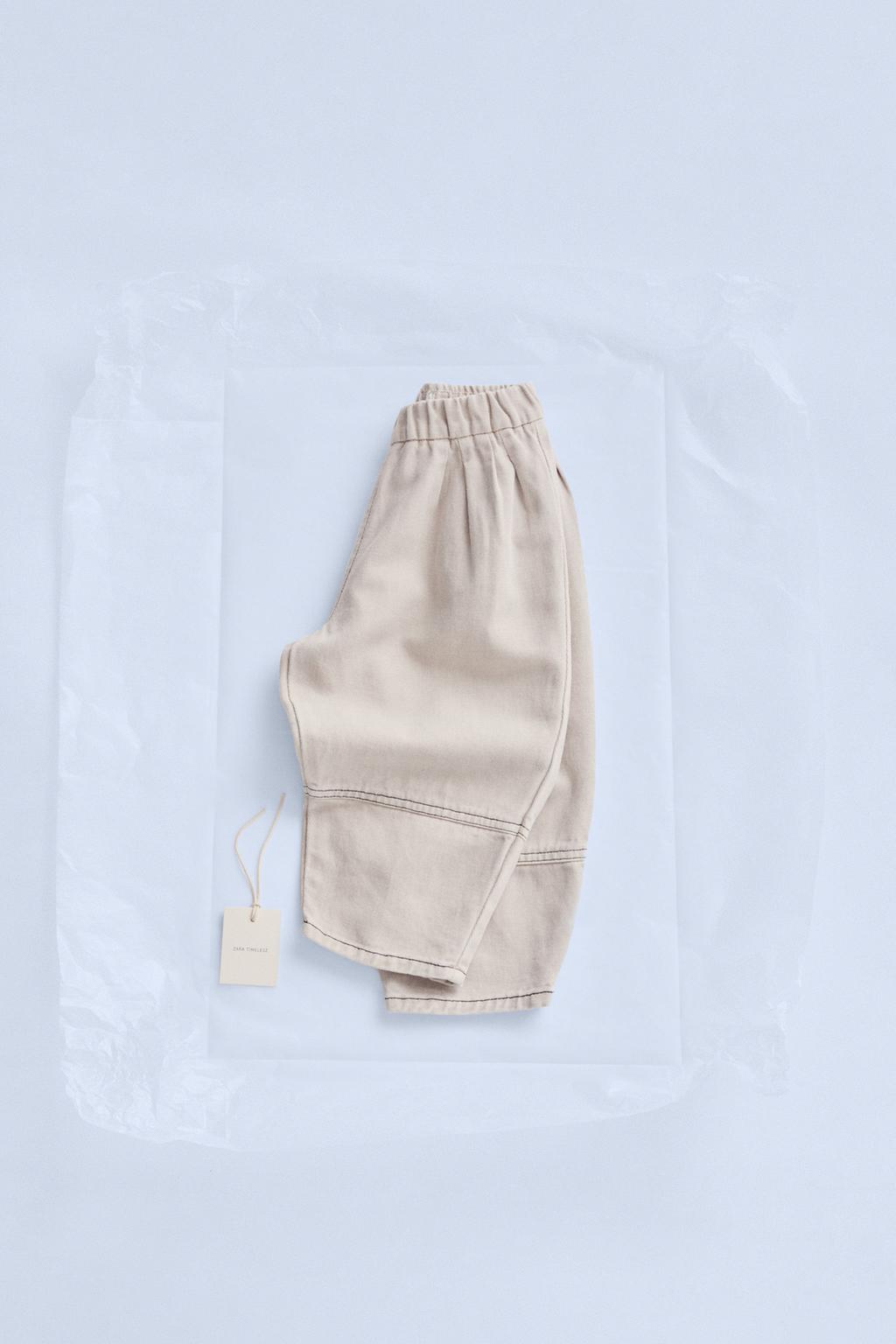 

Льняные мешковатые брюки ZARA, цвет Bone