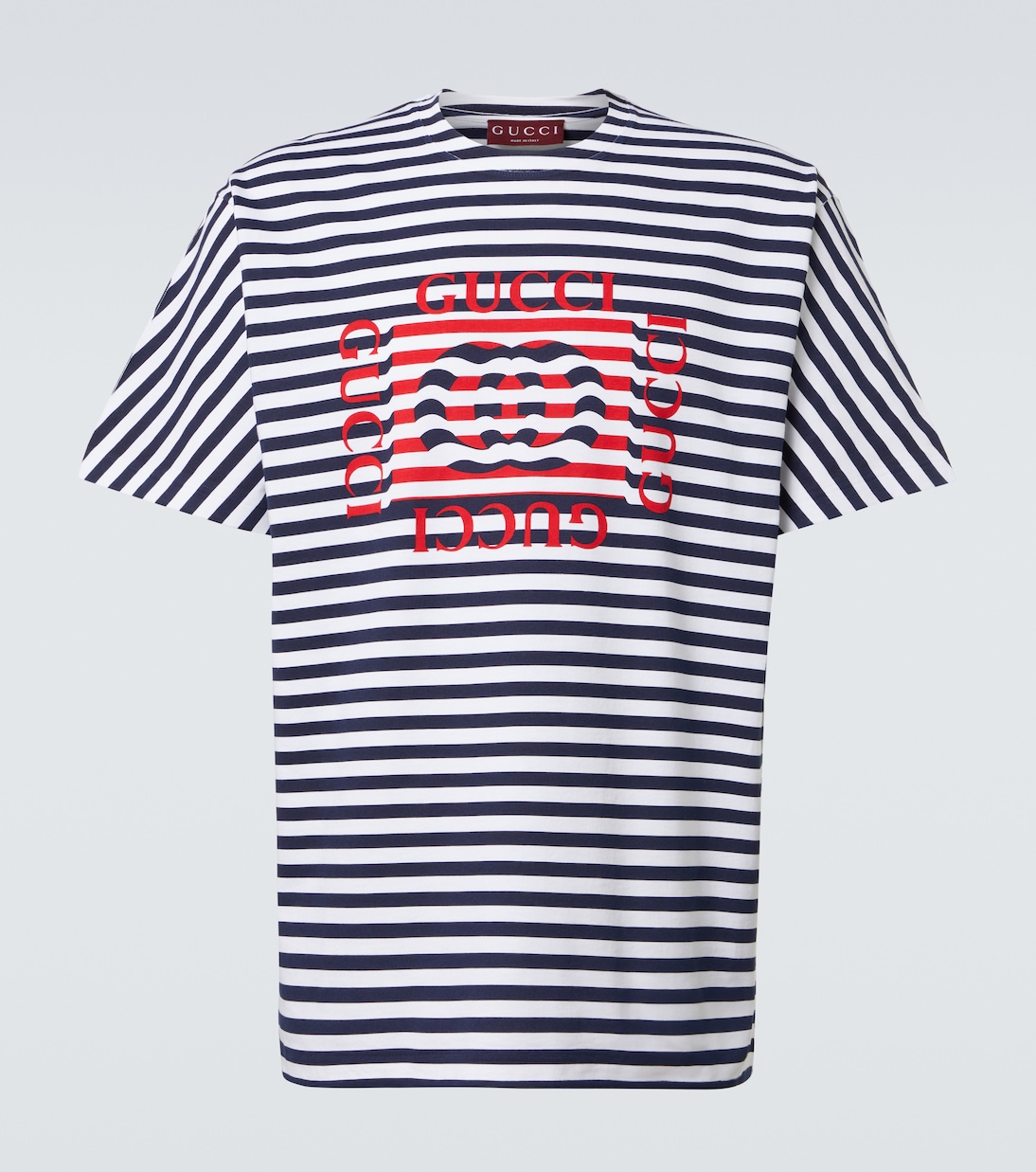 

Футболка из полосатого хлопкового джерси с логотипом Gucci, Blue/White