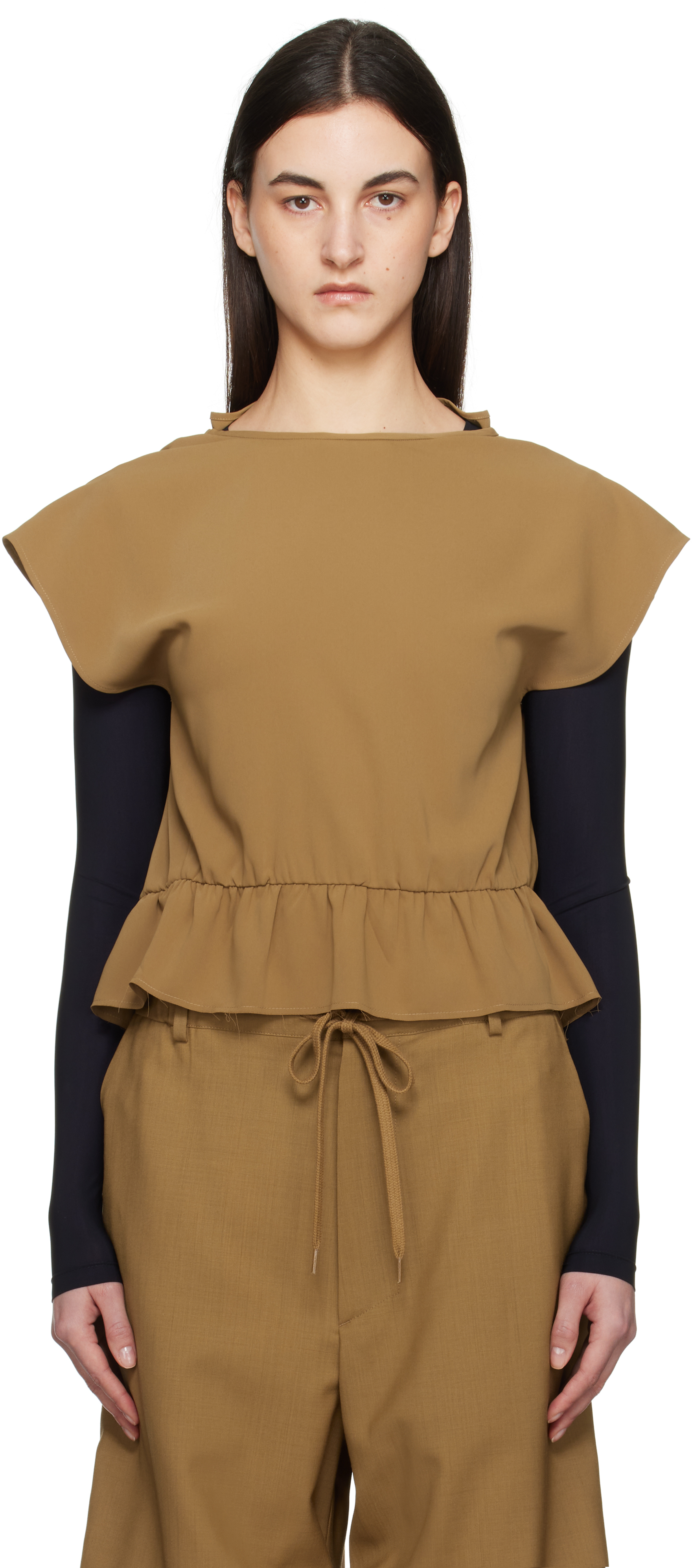 

Зеленая блузка с рюшами из текучей ткани MM6 Maison Margiela
