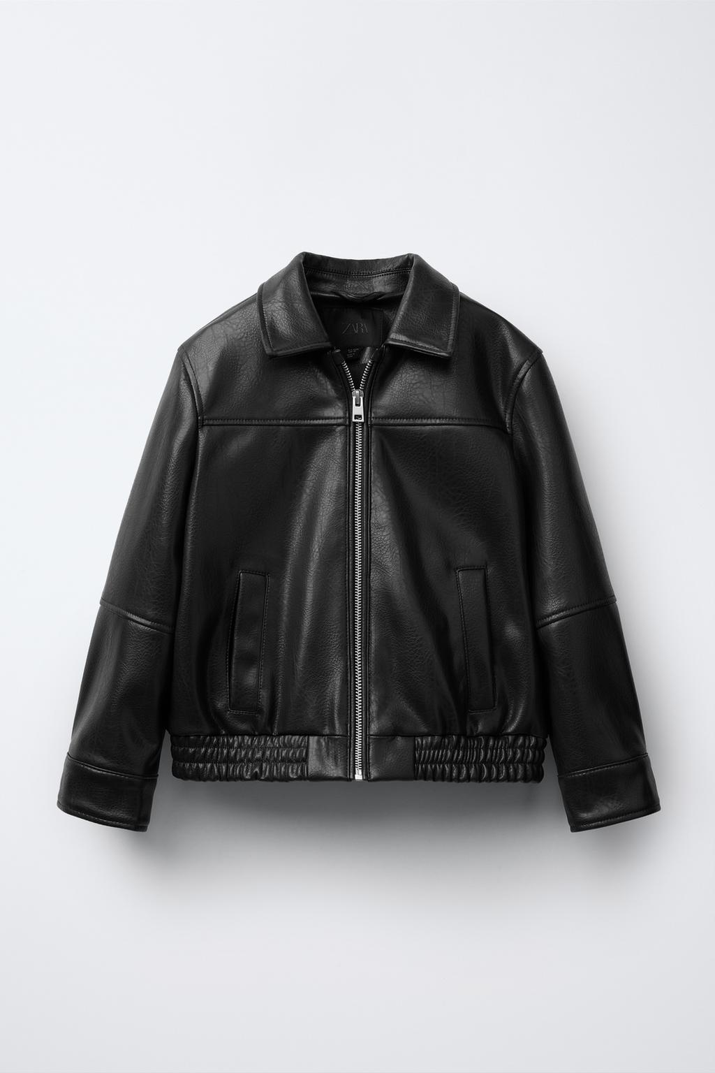 

Куртка-бомбер с кожаным эффектом ZARA, черный