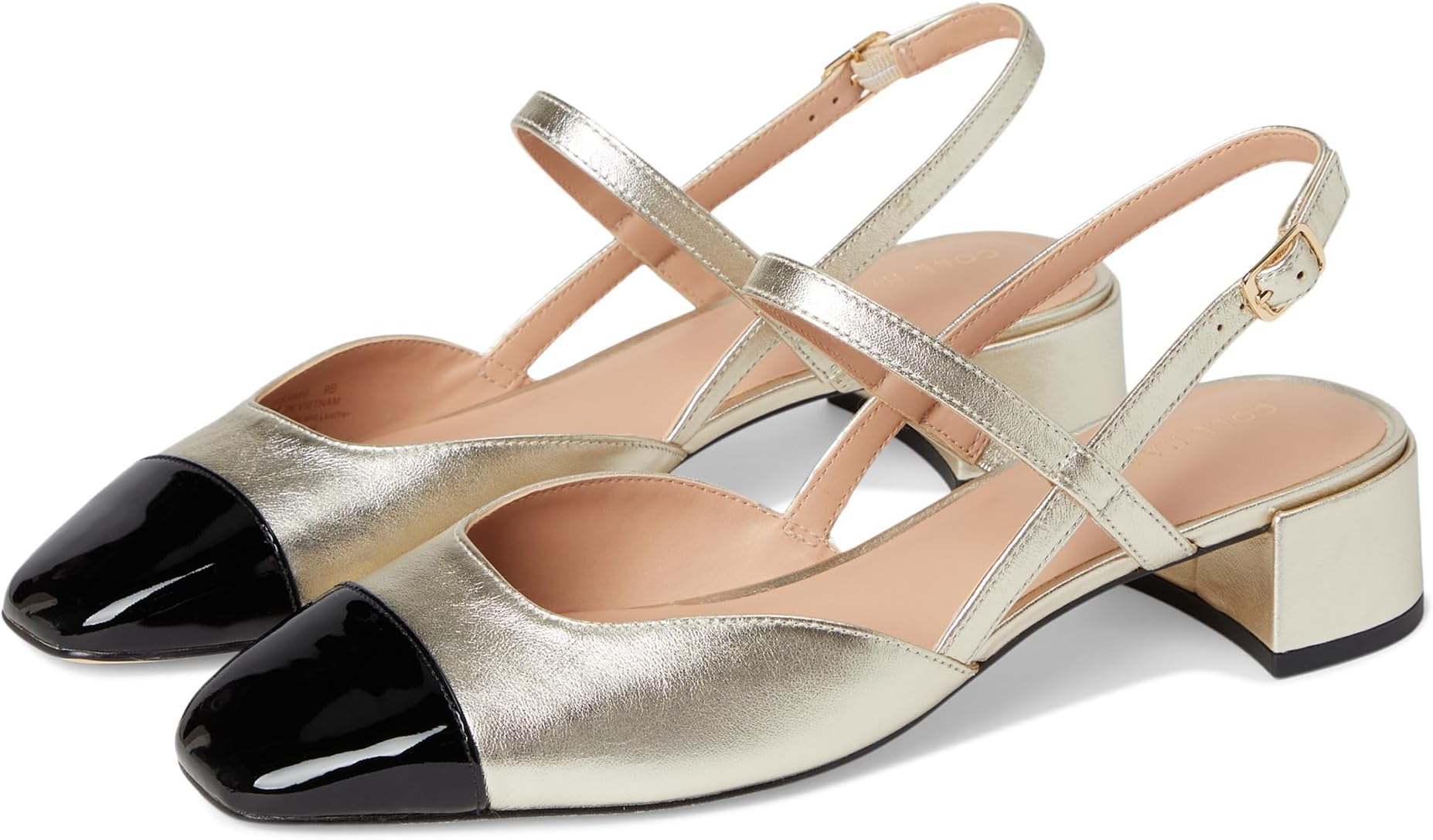 Туфли Cole Haan Pella Block Heel Slings, цвет Soft Gold Leather/Black Patent Leather