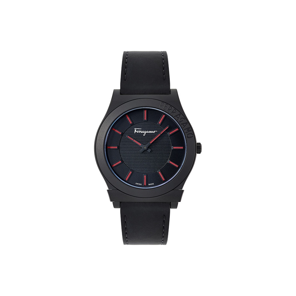 

Ferragamo Часы Wrist Watch Quartz Movement Genuine Leather Strap 41mm Black Dial Men's Watch, Black Red