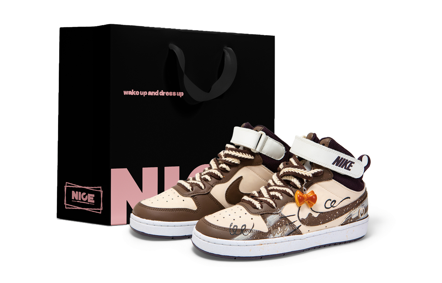 

Детские скейтбордистские кроссовки Court Borough 2 из кожи с противоскользящим, износостойким и дышащим верхом Nike, коричневый бежевый