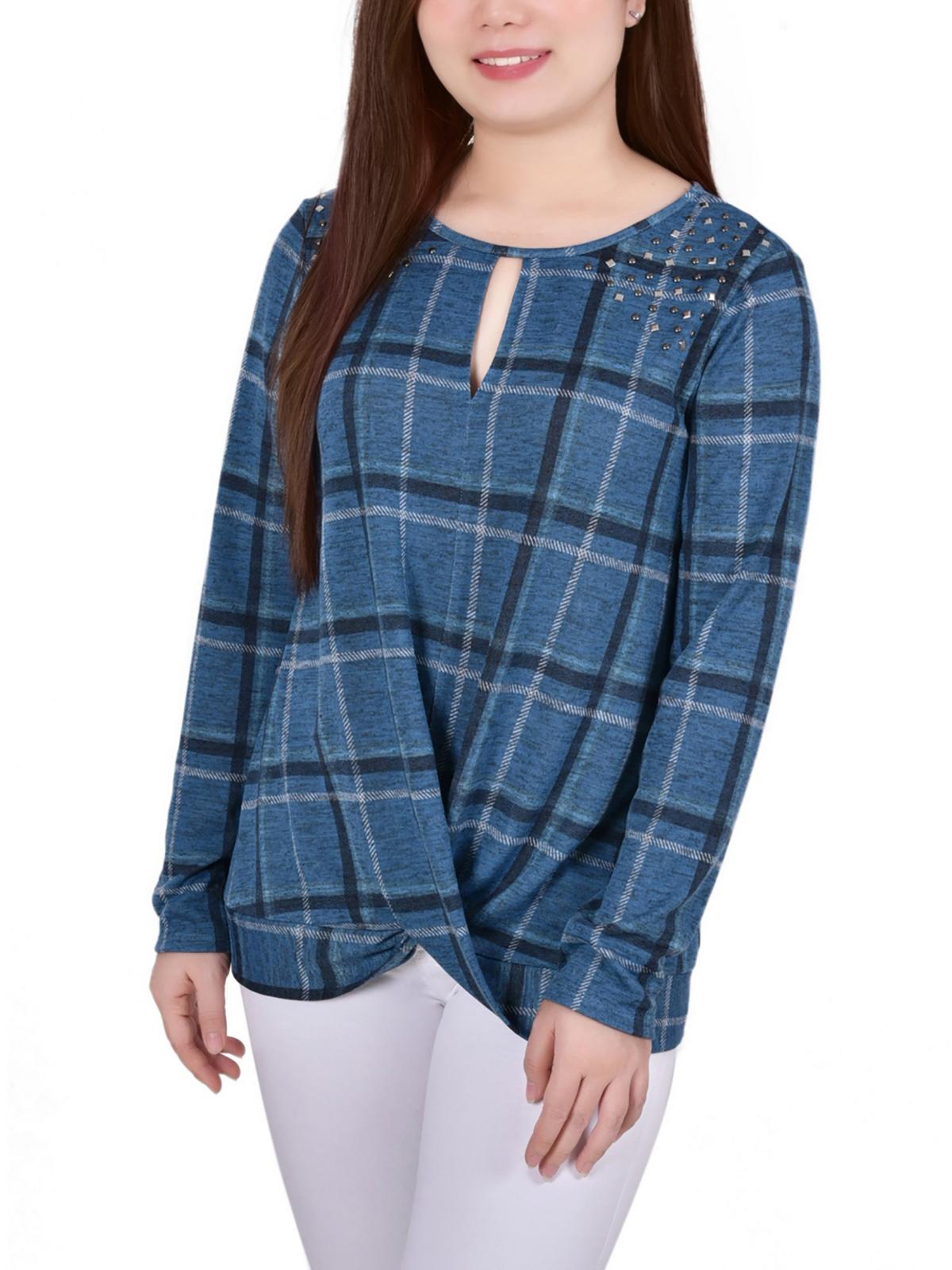 

Petites женский клетчатый пуловер-топ NY Collection, цвет denim plaid