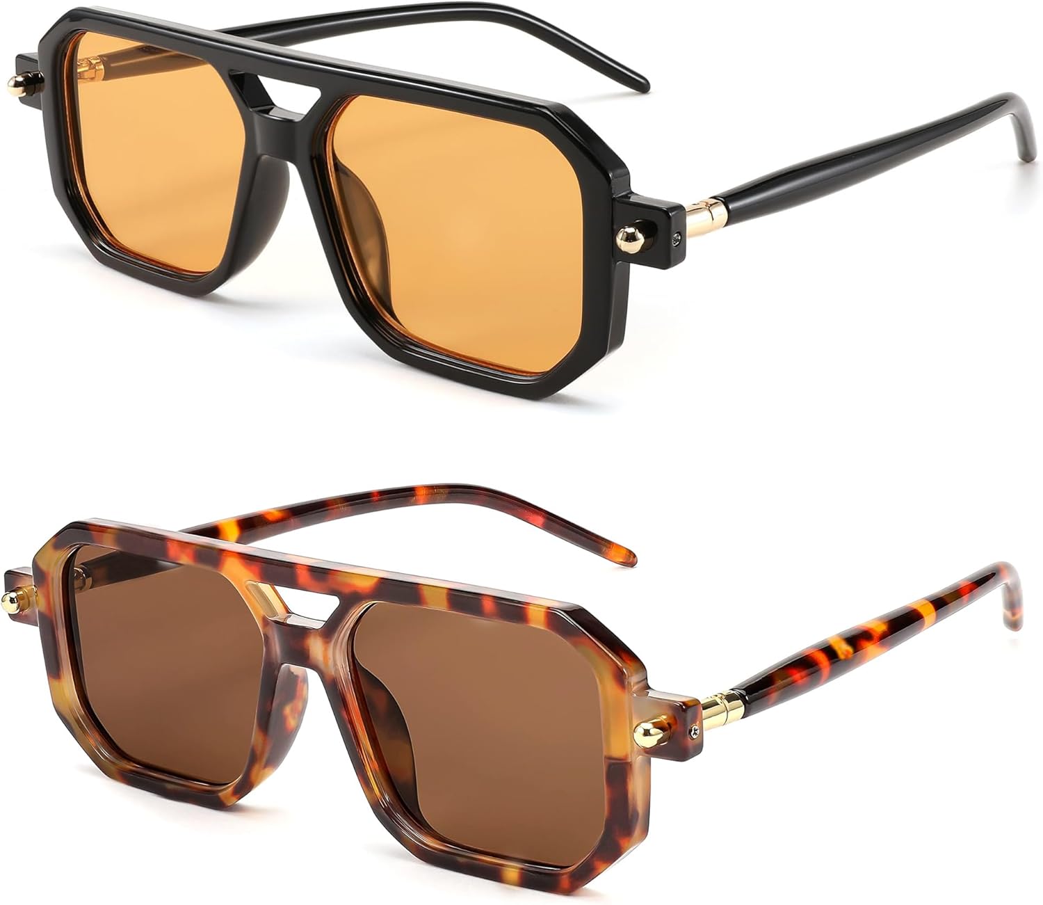 

Солнцезащитные очки BUTABY в стиле ретро, ​​квадратные, 70-е годы, плоские, авиаторские, винтажные, модные, в пластиковой оправе, защита UV400, Leopard Frame Brown Lens + Black Frame Orange Lens