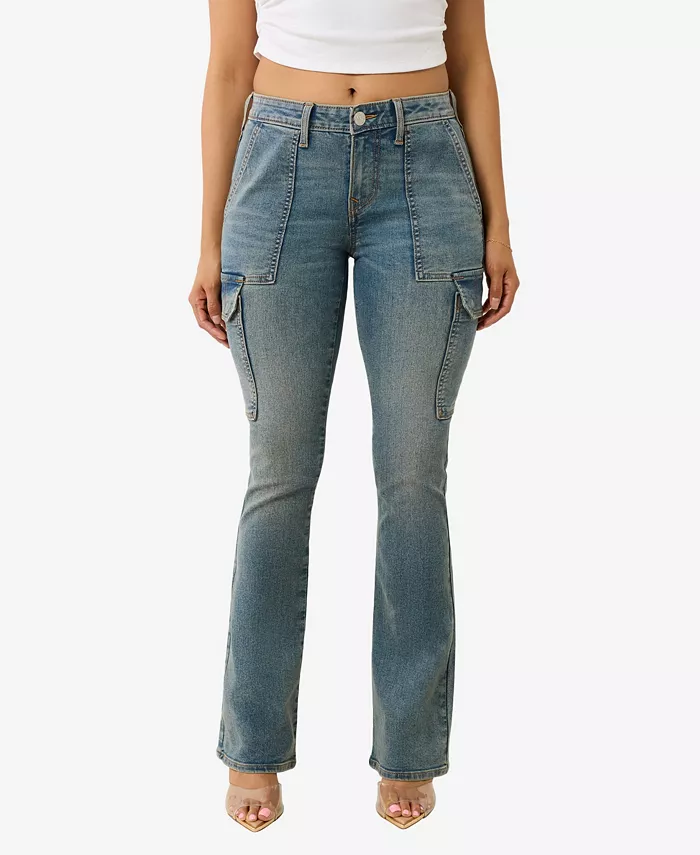 

Женские джинсы-карго с расклешенными штанинами True Religion, синий
