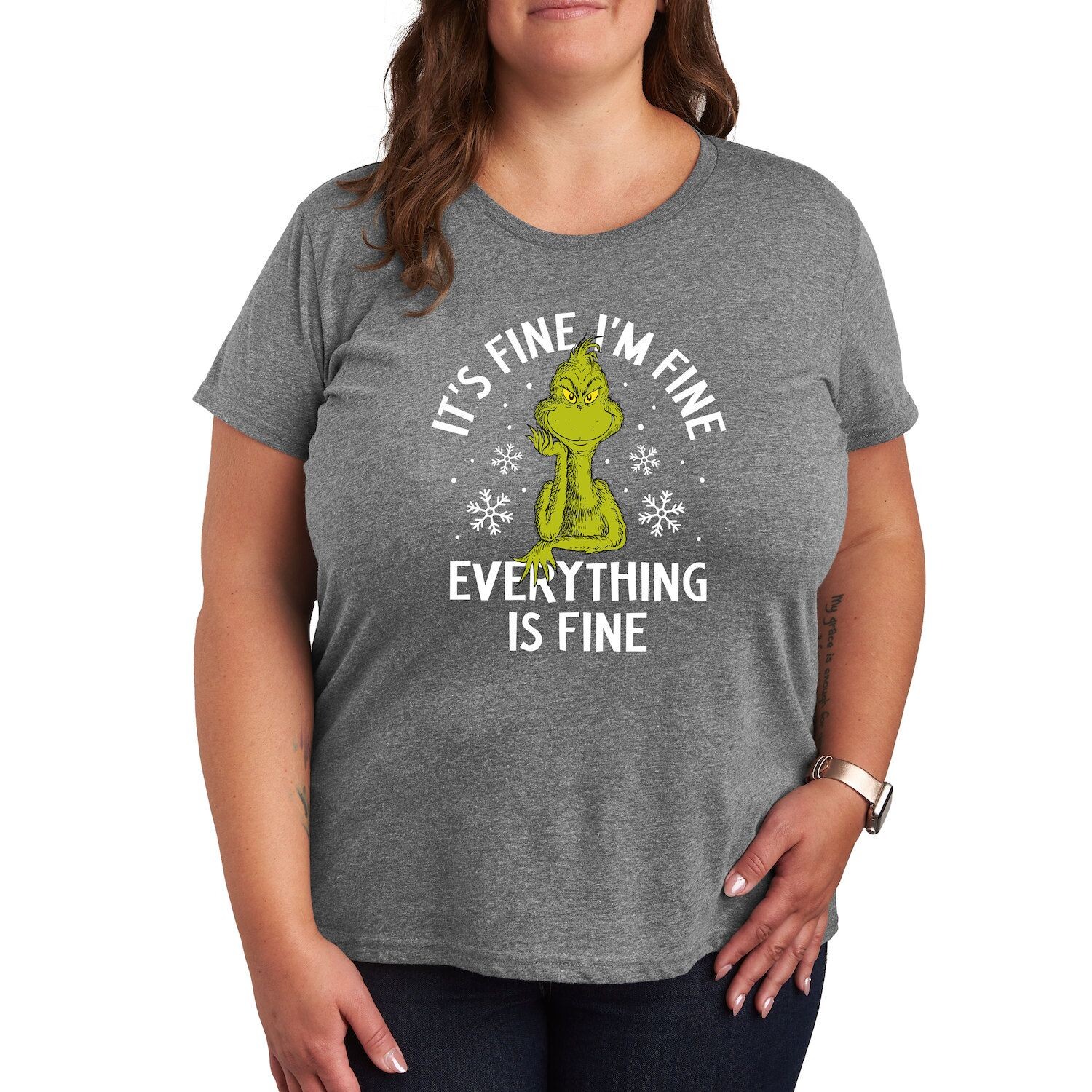 

Футболка Missy Plus Size с рисунком «Доктор Сьюз Гринч» It’s Fine I’m Fine Licensed Character
