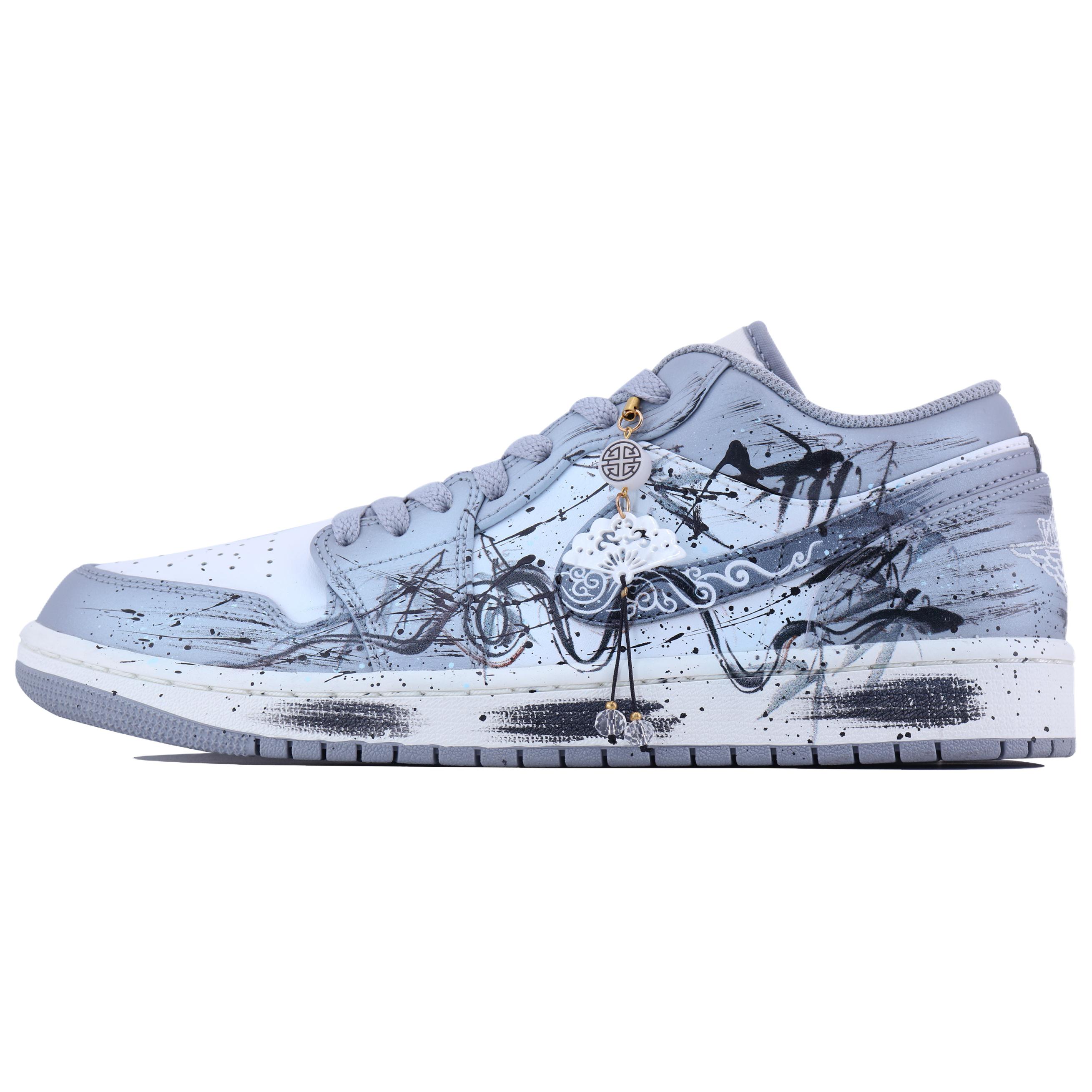 

Кроссовки Air 1 Stealth And Ink Bamboo Painting низкие винтажные баскетбольные мужские Jordan, серый/белый