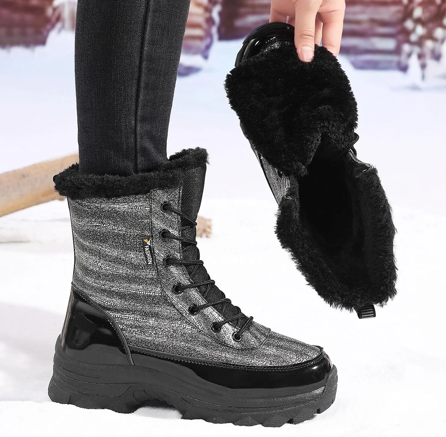 Ботинки Winterlicher Damenschuh Isolierend Gefüttert Wasserdicht Griffige Sohle Comfortabler Halt Dank Strapazierfähigem Design Für Alltag Reisen Weiße Herren Hallux Valgus Schuhe Damen WVONIF, Schwarz — фото 4